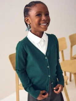 Next Green Cotton Rich School V-Neck Cardigan (3-16yrs)^ Knitwear & Sweaters|Knitwear