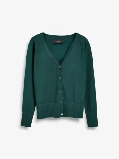 Next Green Cotton Rich School V-Neck Cardigan (3-16yrs)^ Knitwear & Sweaters|Knitwear