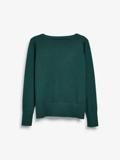 Next Green Cotton Rich School V-Neck Cardigan (3-16yrs)^ Knitwear & Sweaters|Knitwear