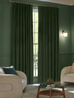 Next Green Dark Matte Velvet Pencil Pleat Blackout/Thermal Curtains^ Curtains & Blinds