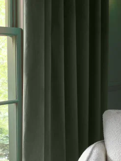 Next Green Dark Matte Velvet Pencil Pleat Blackout/Thermal Curtains^ Curtains & Blinds
