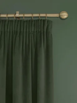 Next Green Dark Matte Velvet Pencil Pleat Blackout/Thermal Curtains^ Curtains & Blinds