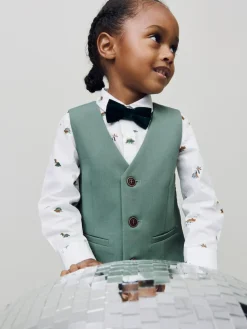 Next Green Dino Waistcoat Shirt Trousers and Bow Tie Set (3mths-9yrs)^BOY Pants & Chinos