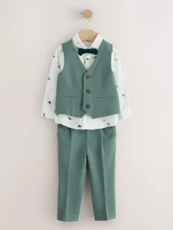 Next Green Dino Waistcoat Shirt Trousers and Bow Tie Set (3mths-9yrs)^BOY Pants & Chinos
