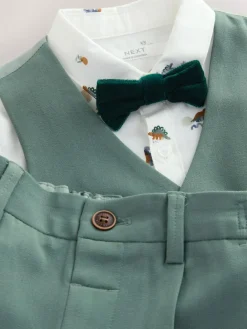 Next Green Dino Waistcoat Shirt Trousers and Bow Tie Set (3mths-9yrs)^BOY Pants & Chinos