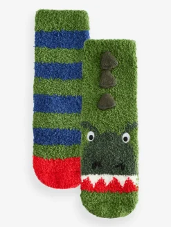 Next Green Dinosaur Cosy Socks 2 Pack^BOY Socks