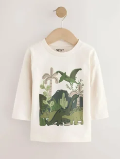 Next Green Dinosaur Long Sleeve Graphic Print T-Shirts 3 Pack (3mths-7yrs)