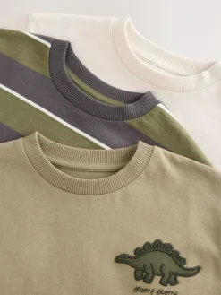 Next Green Dinosaur Long Sleeve Graphic Print T-Shirts 3 Pack (3mths-7yrs)