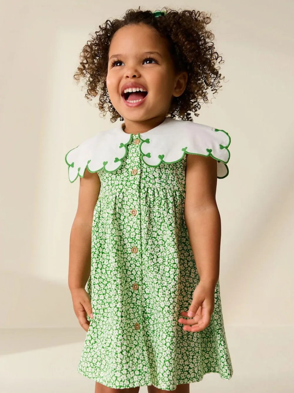 Hot Next Collared Summer Dress (3mths-7yrs) Green Ditsy