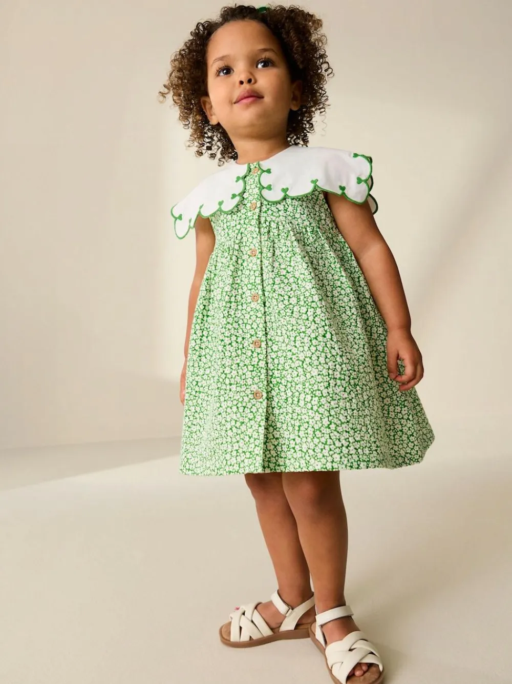 Hot Next Collared Summer Dress (3mths-7yrs) Green Ditsy