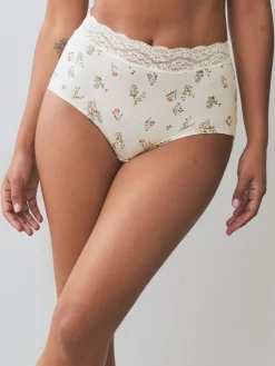Sale Next Green Ditsy Floral Full Brief Cotton Lace Knickers 4 Pack