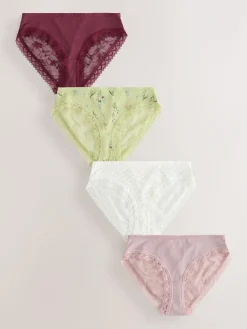 Outlet Next Green Ditsy Floral High Leg Cotton Lace Knickers 4 Pack