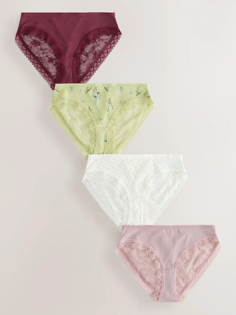 Outlet Next Green Ditsy Floral High Leg Cotton Lace Knickers 4 Pack