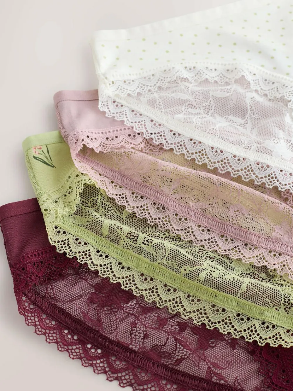 Outlet Next Green Ditsy Floral High Leg Cotton Lace Knickers 4 Pack