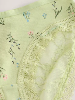 Outlet Next Green Ditsy Floral High Leg Cotton Lace Knickers 4 Pack