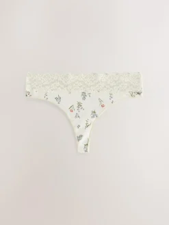 New Next Green Ditsy Floral Thong Cotton Lace Knickers 4 Pack