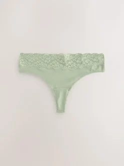 New Next Green Ditsy Floral Thong Cotton Lace Knickers 4 Pack