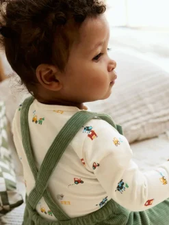 Next Green Farm Cord Dungarees and Bodysuit Set (0mths-2yrs)^BOY Rompers & Overalls|Dungarees