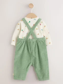 Next Green Farm Cord Dungarees and Bodysuit Set (0mths-2yrs)^BOY Rompers & Overalls|Dungarees
