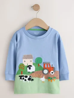 Best Next Green Farm Scene Long Sleeve Appliqué T-Shirt (3mths-7yrs)
