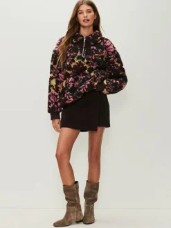 Next Jacquard Teddy Borg Quarter Zip Fleece Sweatshirt^Women Loungewear|Coats & Jackets