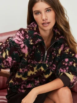 Next Jacquard Teddy Borg Quarter Zip Fleece Sweatshirt^Women Loungewear|Coats & Jackets