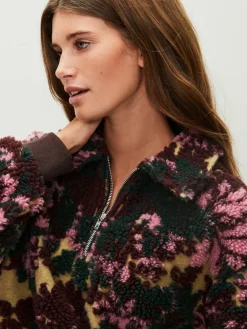 Next Jacquard Teddy Borg Quarter Zip Fleece Sweatshirt^Women Loungewear|Coats & Jackets