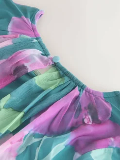 Next Green Floral Long Sleeve Mesh Maxi Dress^Women Occasion Dresses|Maxi Dresses