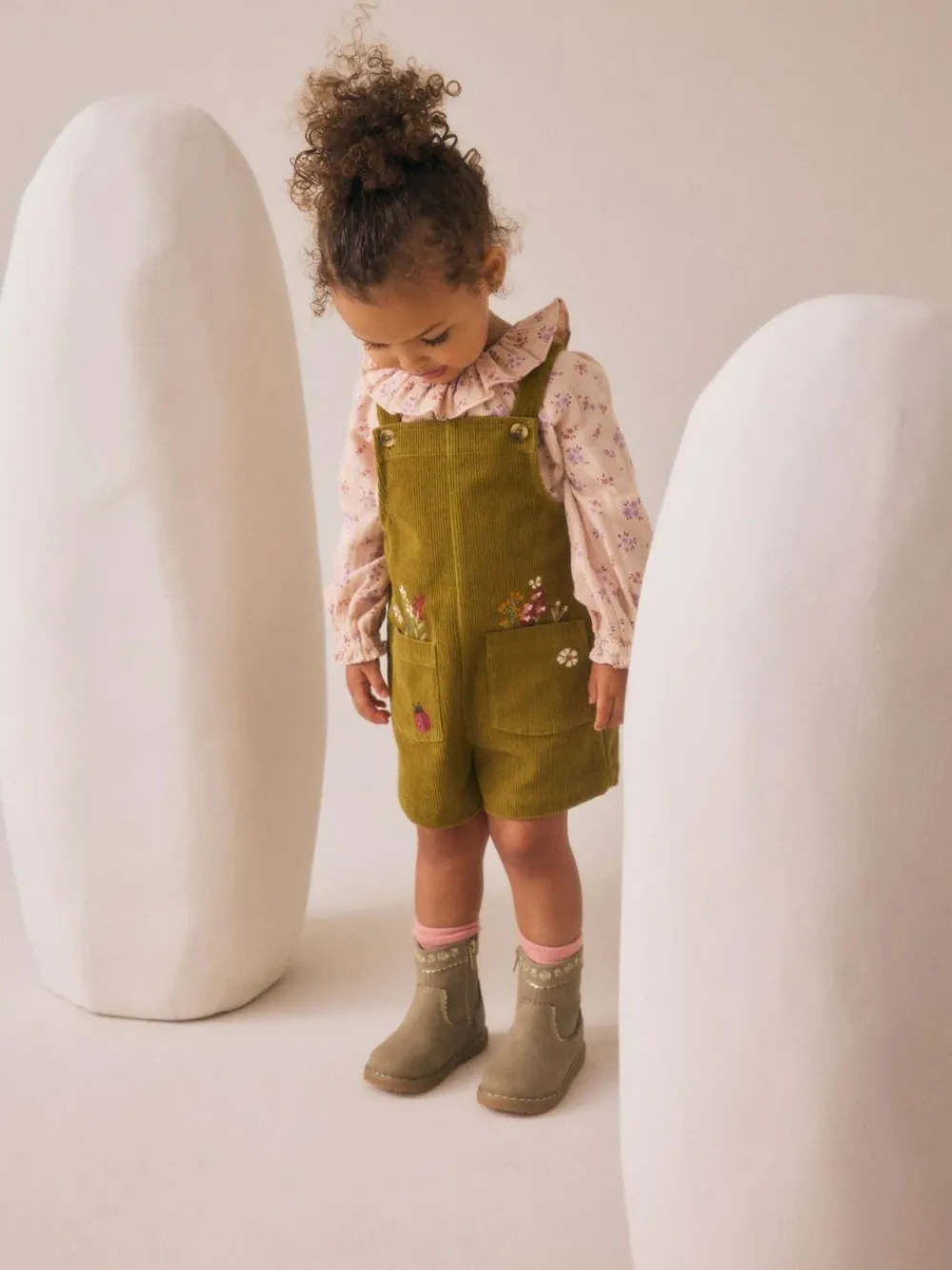 Next Green Floral Print Corduroy Dungarees Blouse and Tights Set (3mths-6yrs)^ Jumpsuits & Playsuits