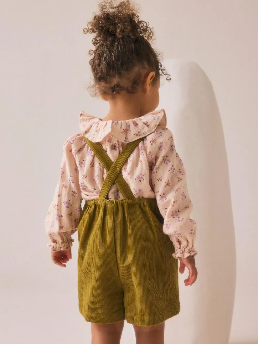 Next Green Floral Print Corduroy Dungarees Blouse and Tights Set (3mths-6yrs)^ Jumpsuits & Playsuits