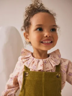 Next Green Floral Print Corduroy Dungarees Blouse and Tights Set (3mths-6yrs)^ Jumpsuits & Playsuits