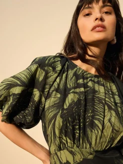 Next Print Puff Sleeve Midi Dress^Women Midi Dresses|Occasion Dresses