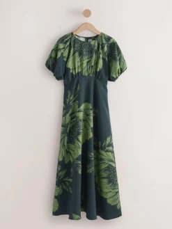 Next Print Puff Sleeve Midi Dress^Women Midi Dresses|Occasion Dresses