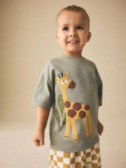 New Next Green Giraffe Short Sleeve Appliqué T-Shirt (3mths-7yrs)