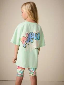 Clearance Next Green Graffiti T-Shirt and Cycling Shorts Set (3-16yrs)