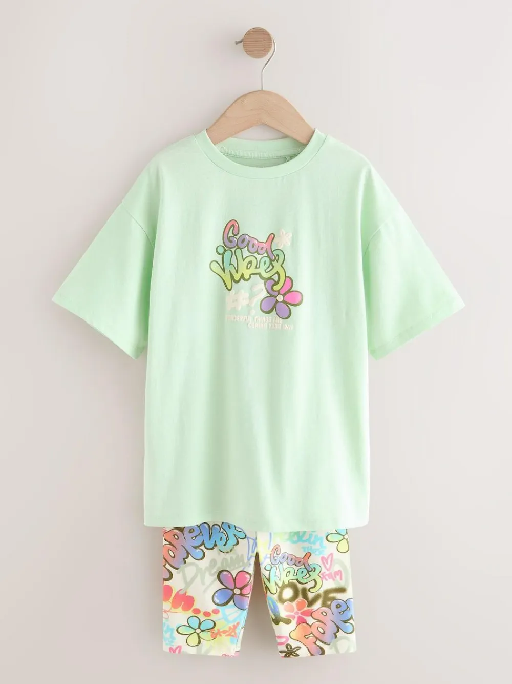 Clearance Next Green Graffiti T-Shirt and Cycling Shorts Set (3-16yrs)
