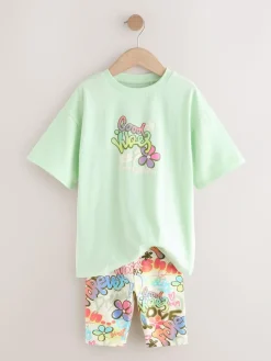 Clearance Next Green Graffiti T-Shirt and Cycling Shorts Set (3-16yrs)