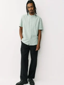 Next Grandad Collar Cotton Linen Blend Short Sleeve Shirt^ Shirts