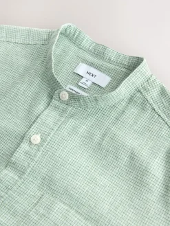 Next Grandad Collar Cotton Linen Blend Short Sleeve Shirt^ Shirts