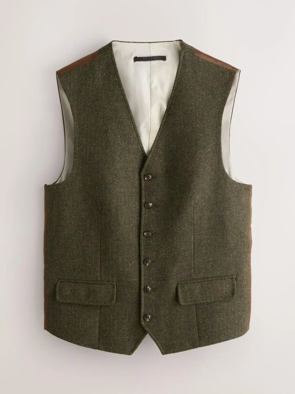 Discount Next Herringbone Wool Blend Suit Waistcoast Green