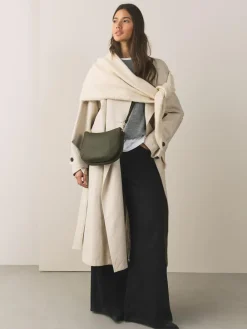 New Next Leather Scoop Cross-Body Bag Green