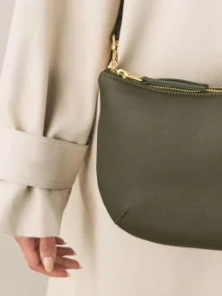 New Next Leather Scoop Cross-Body Bag Green