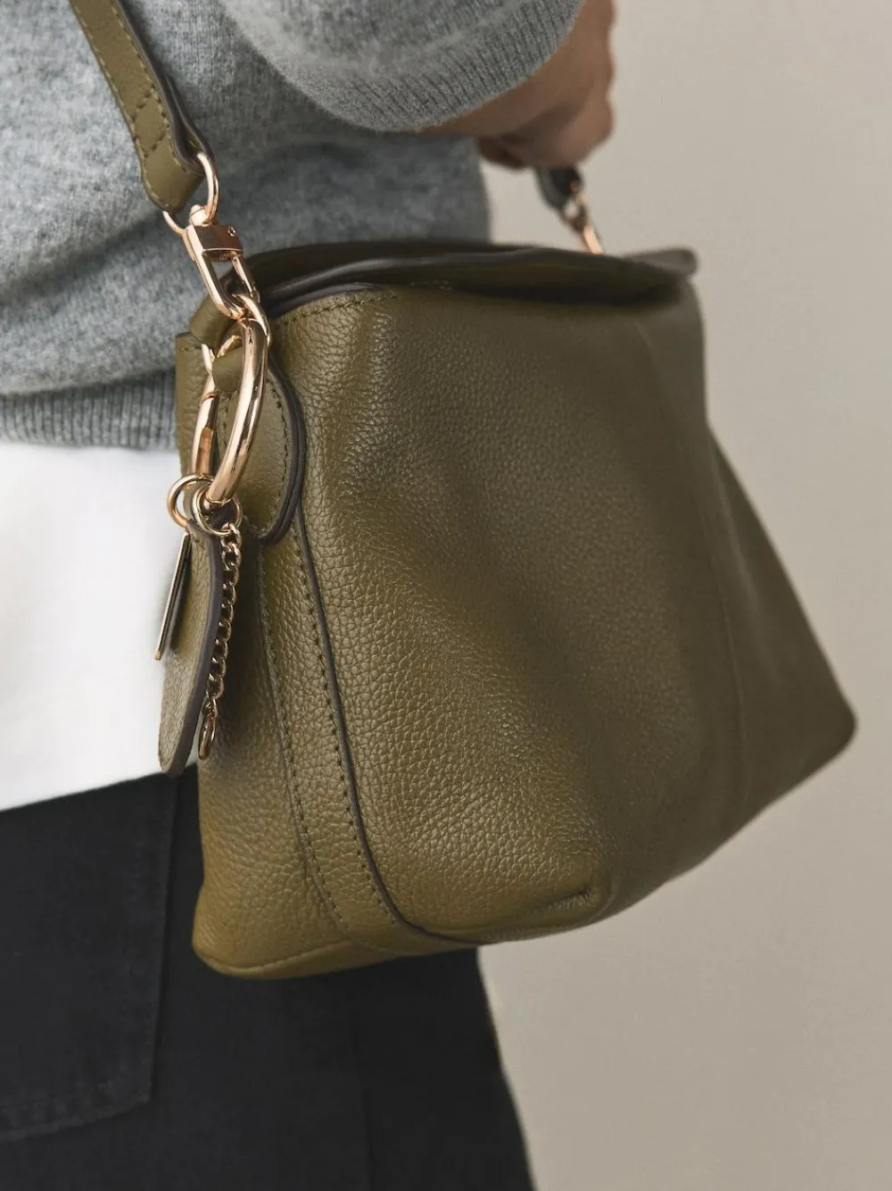 Sale Next Green Leather Slouchy Cross-Body Bag