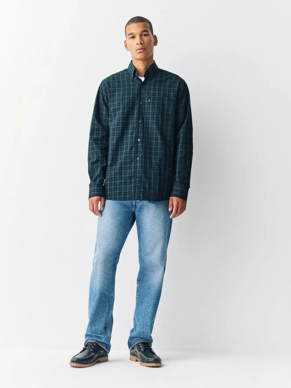 Best Next Regular Fit Easy Iron Button Down Oxford Shirt Green Micro Blackwatch