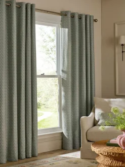 Next Green Mini Leaf Jacquard Eyelet Lined Curtains^ Curtains & Blinds