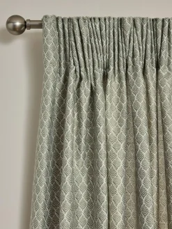 Next Green Mini Leaf Jacquard Pencil Pleat Lined Curtains^ Curtains & Blinds
