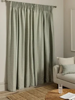 Next Green Mini Leaf Jacquard Pencil Pleat Lined Curtains^ Curtains & Blinds