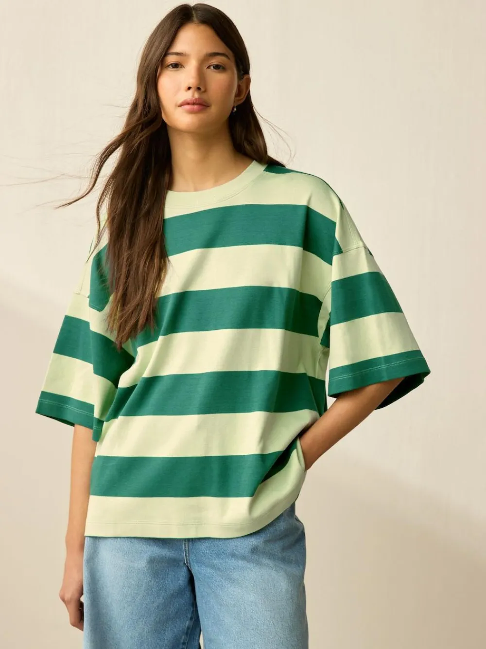 Next Green Monochrome Oversized Relaxed Fit Boxy Heavyweight Crew Neck T-Shirt^Women Nightwear|Tops & T-Shirts