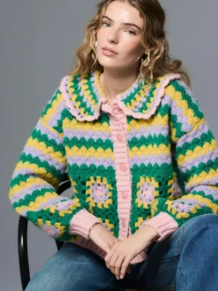 Next Green Multi Patch Hand Crochet Collar Cardigan^Women Knitwear|Knitwear
