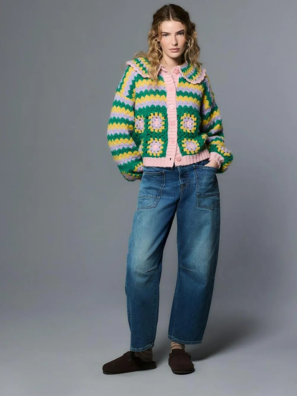 Next Green Multi Patch Hand Crochet Collar Cardigan^Women Knitwear|Knitwear